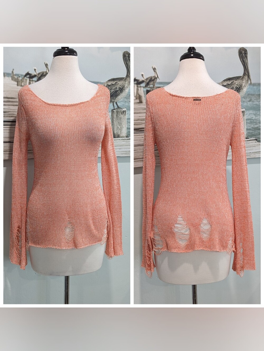 Uniq Light Coral Distressed Women’s Sweater